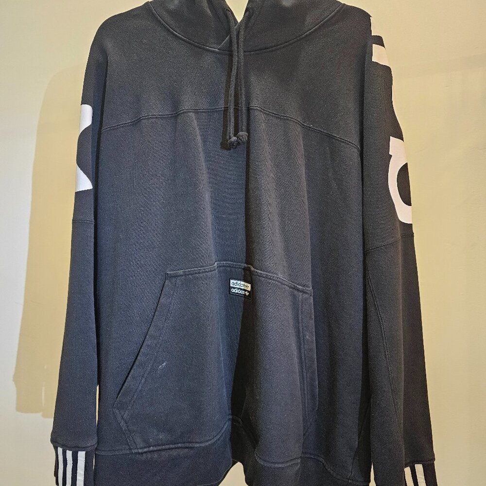 Adidas Black No-Zip Hoodie w/Tunnel Pocket, Drawstring